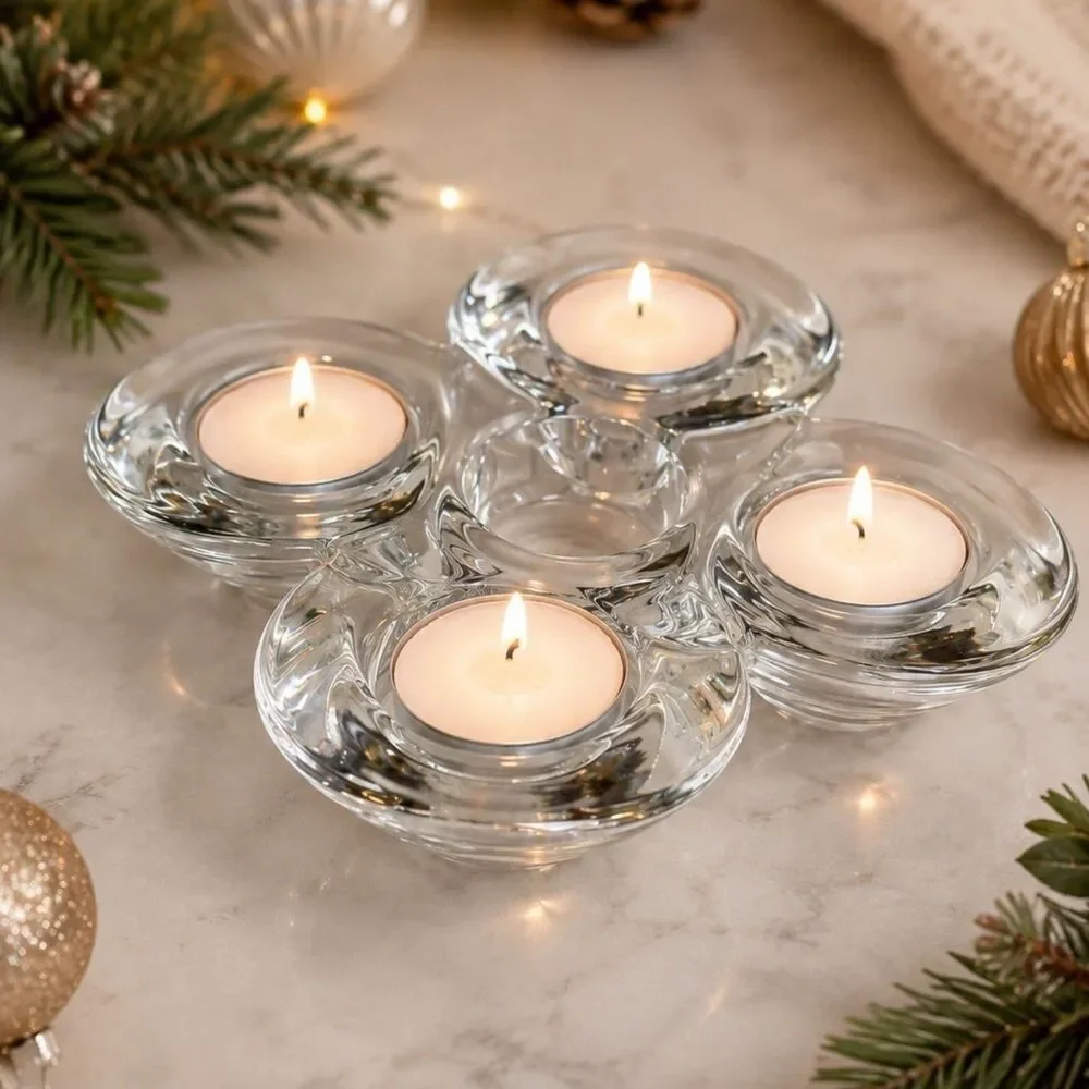 Vintage 1990’s Glass Tealight Holder 5 Cup Clear Candle Centerpiece Holiday